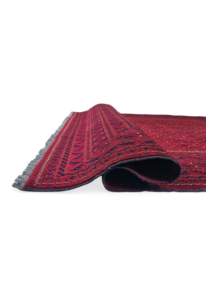 Fringe of wine red Mina Khani Afghan wool rug