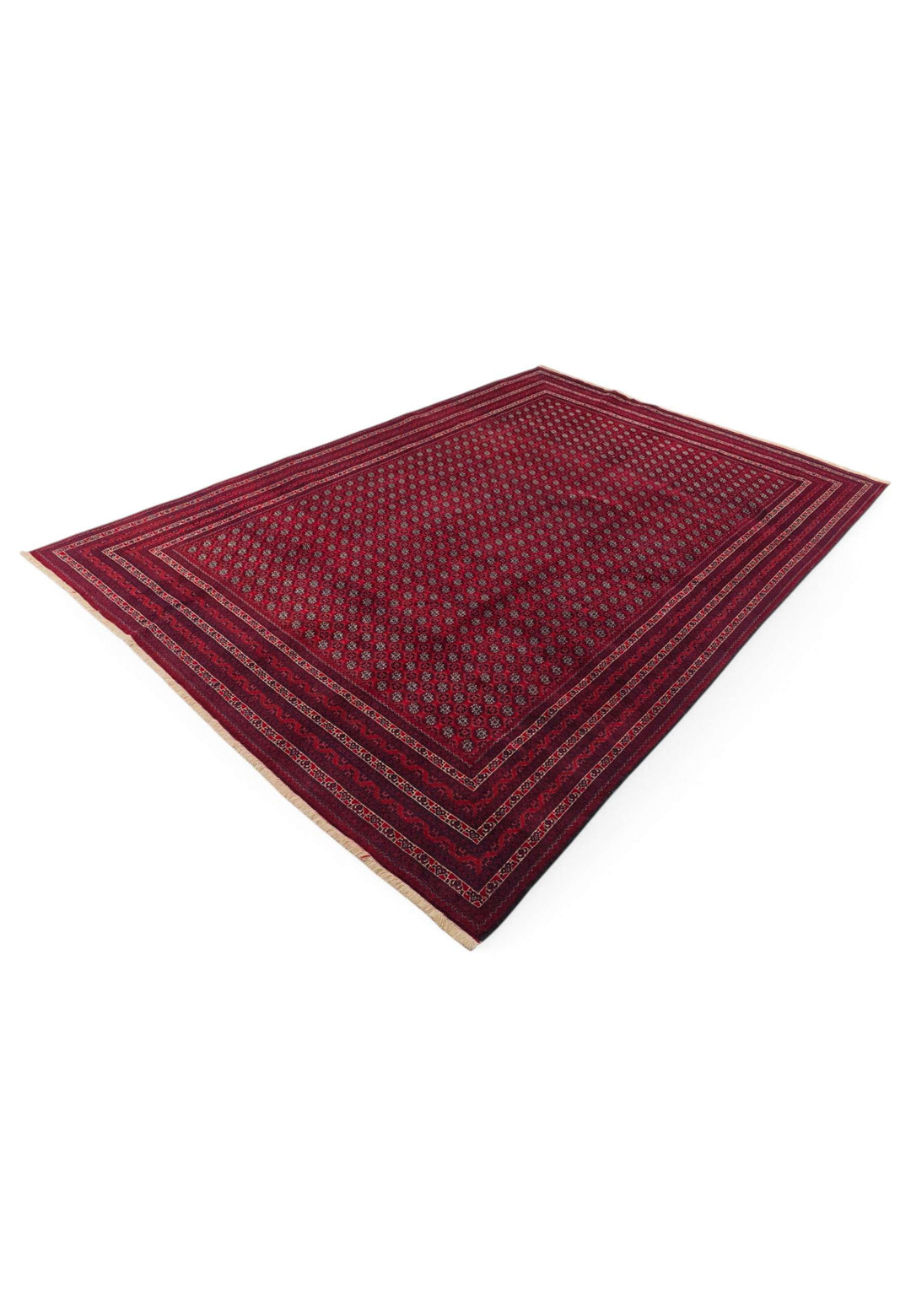 Hand-knotted wool pile of wine red Khoja Roshnai rug, 199×289cm