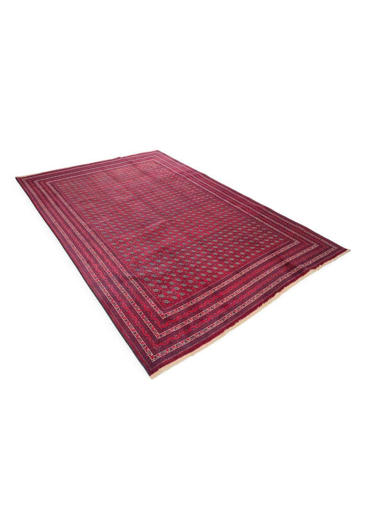 Wine red Khoja Roshnai rug for a living room, about 3 tatami