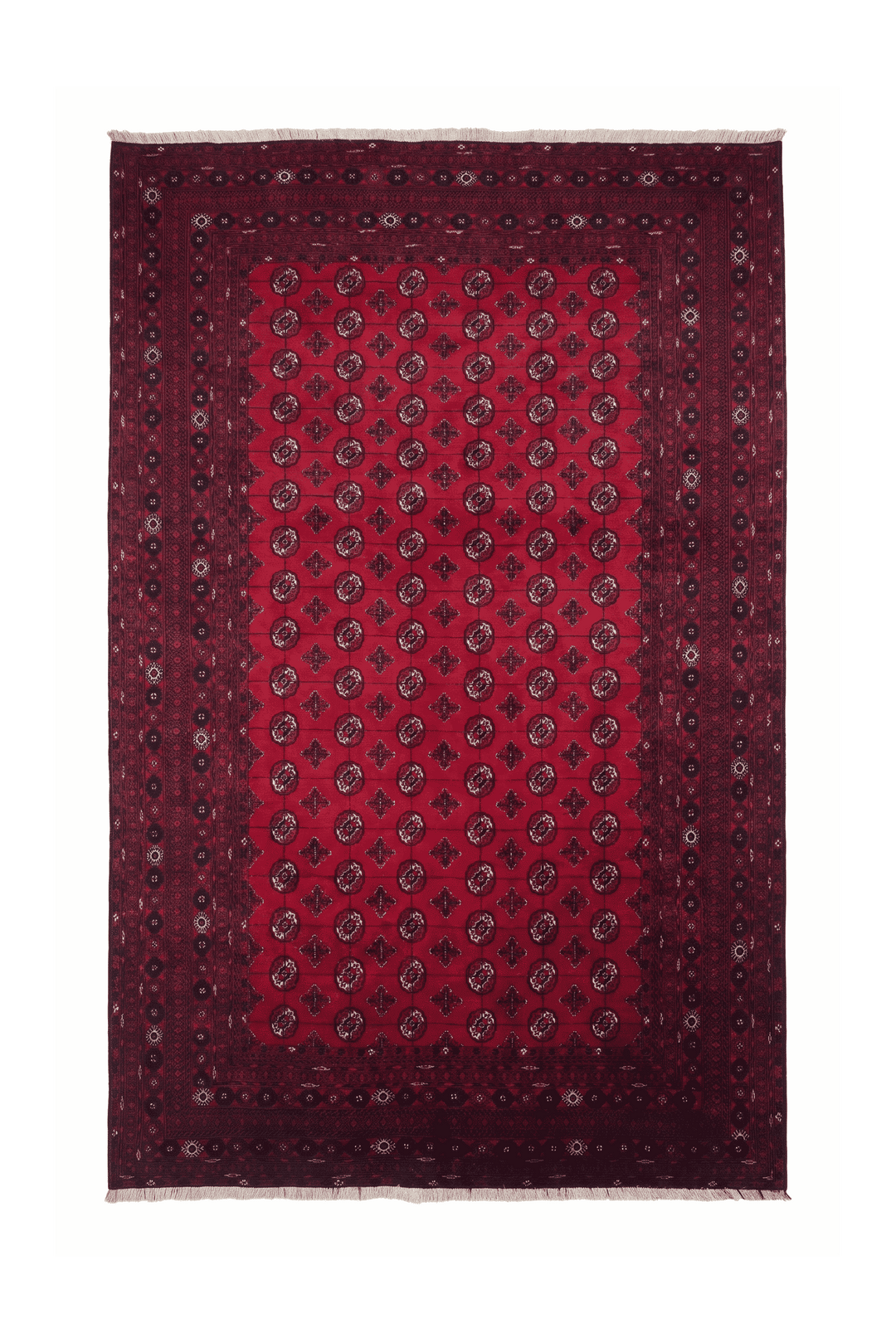 Wine red Turkmen gül Sherwan Afghan rug, 200×288cm, about 3 tatami