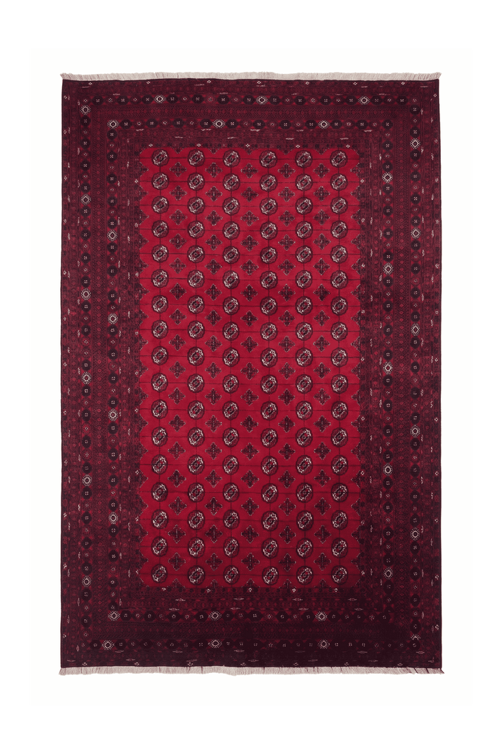 Wine red Turkmen gül Sherwan Afghan rug, 200×288cm, about 3 tatami