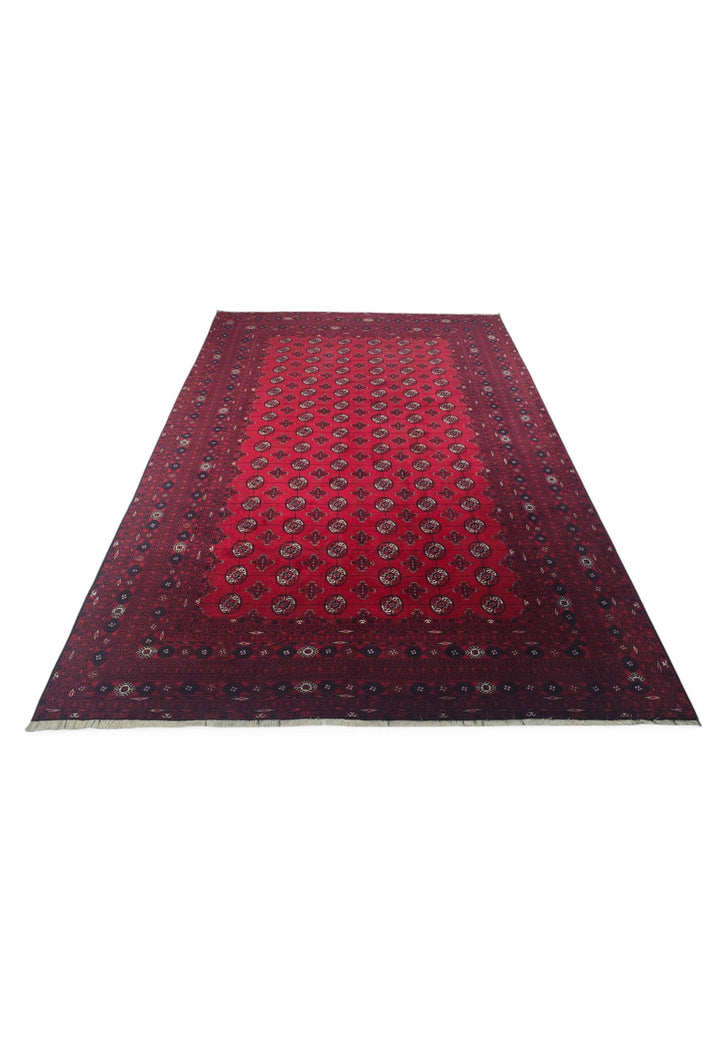 Border detail of wine red Sherwan hand-knotted Afghan rug