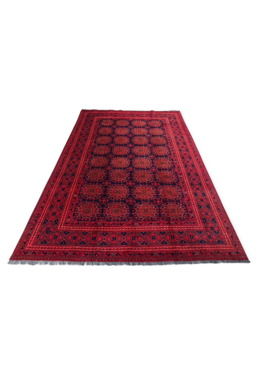 Border detail of wine red Bashiri hand-knotted Afghan rug