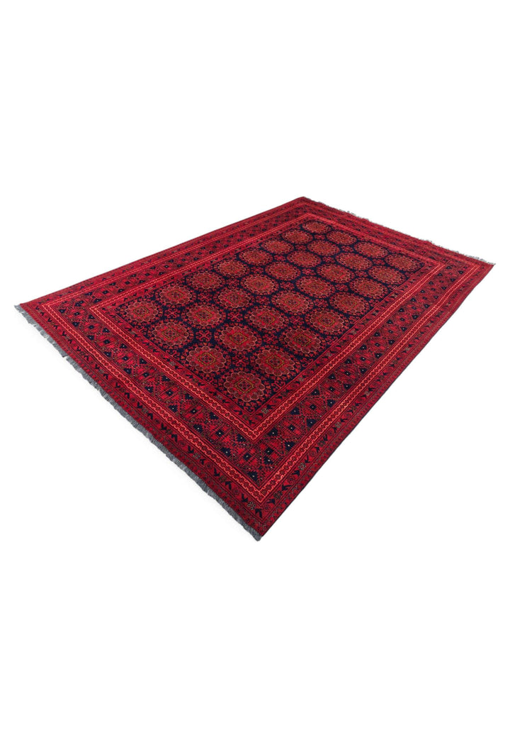Hand-knotted wool pile of wine red Bashiri rug, 200×293cm