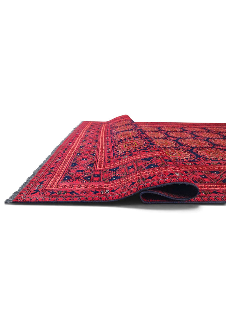 Fringe of wine red Bashiri Afghan wool rug