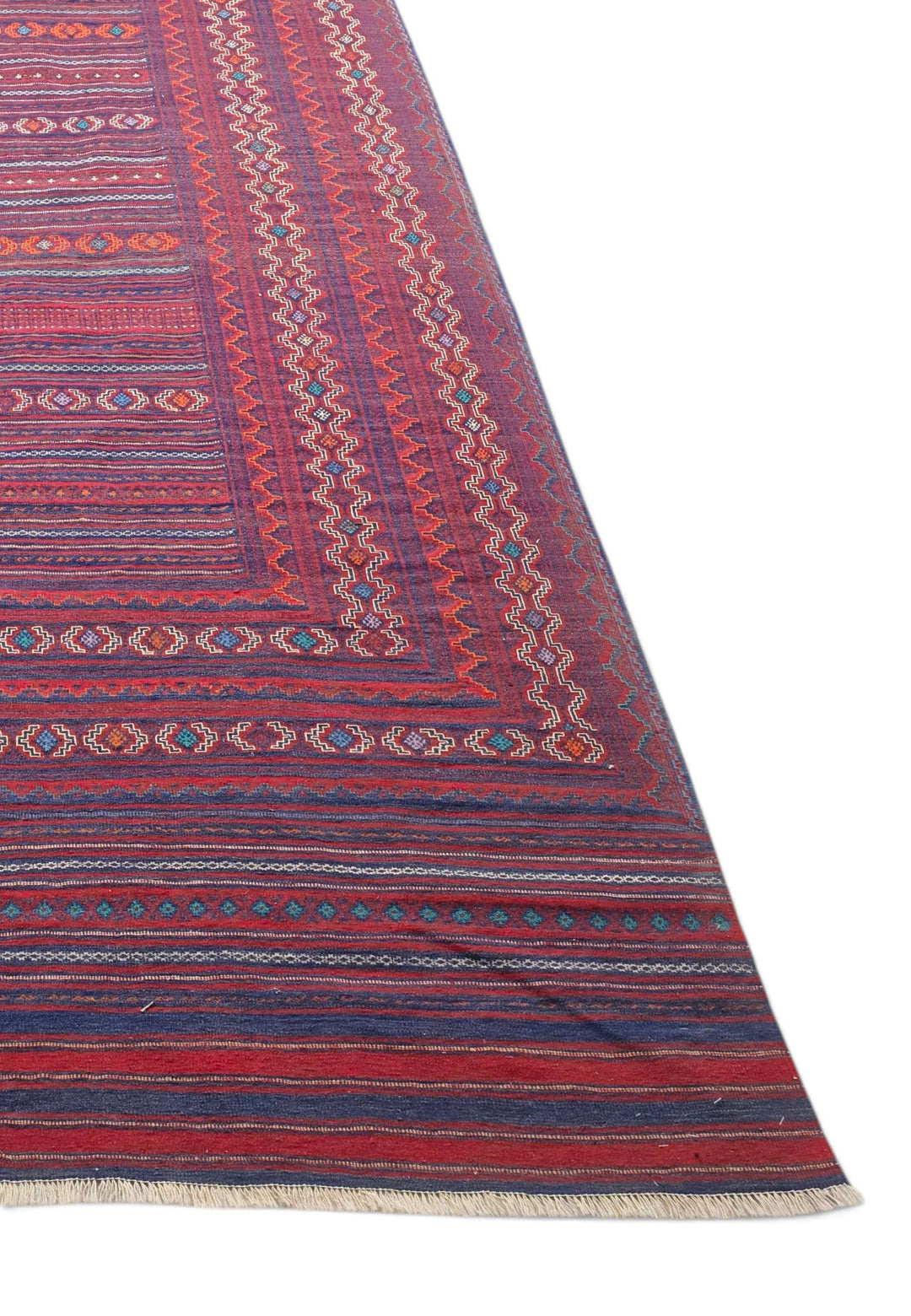 One-of-a-kind rose red and plum Afghan kilim