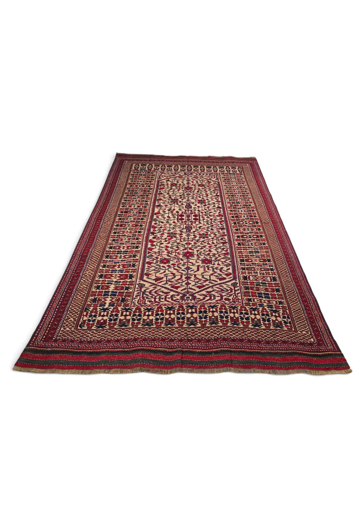 Border detail of cream red hand-woven kilim