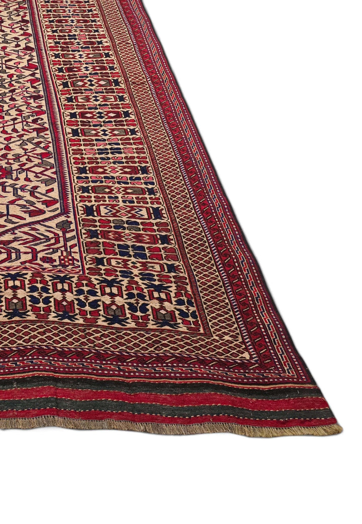One-of-a-kind cream and red hooked medallion Afghan kilim