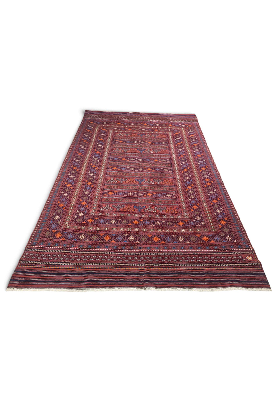 Border detail of rose orange hand-woven kilim