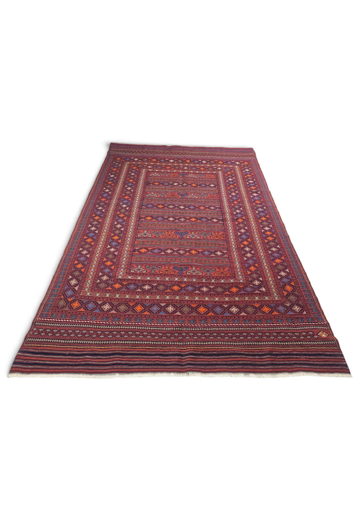 Border detail of rose orange hand-woven kilim