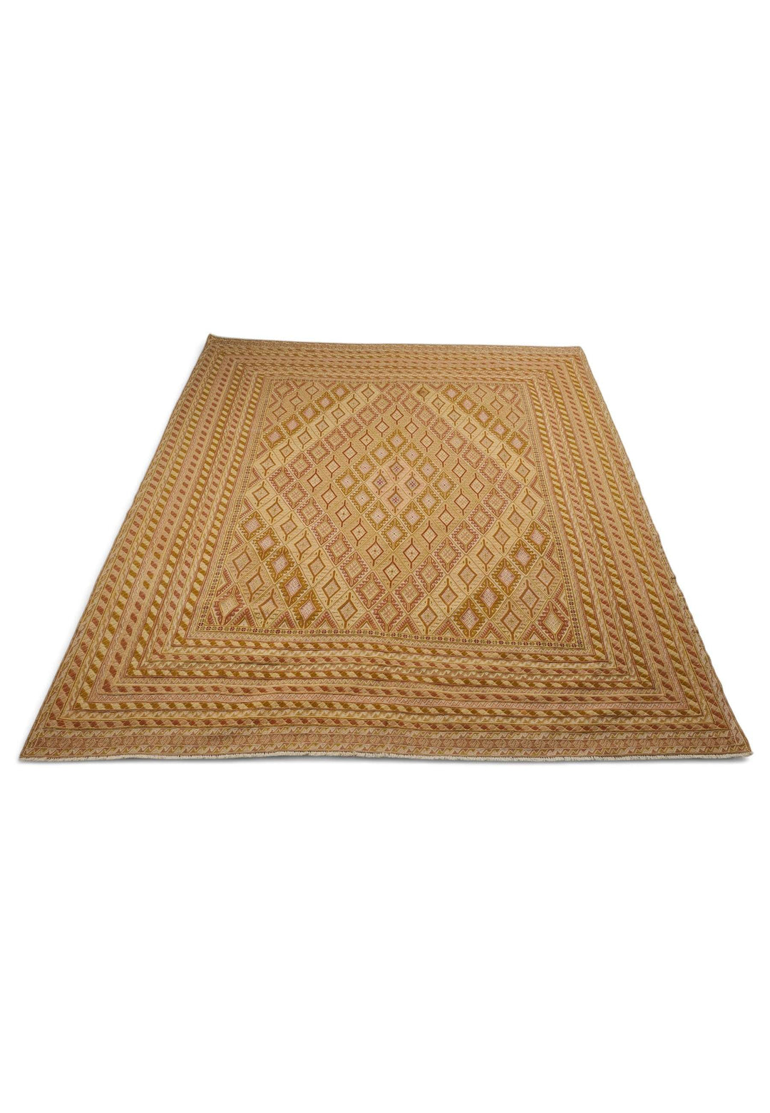 Border detail of gold cream hand-woven kilim