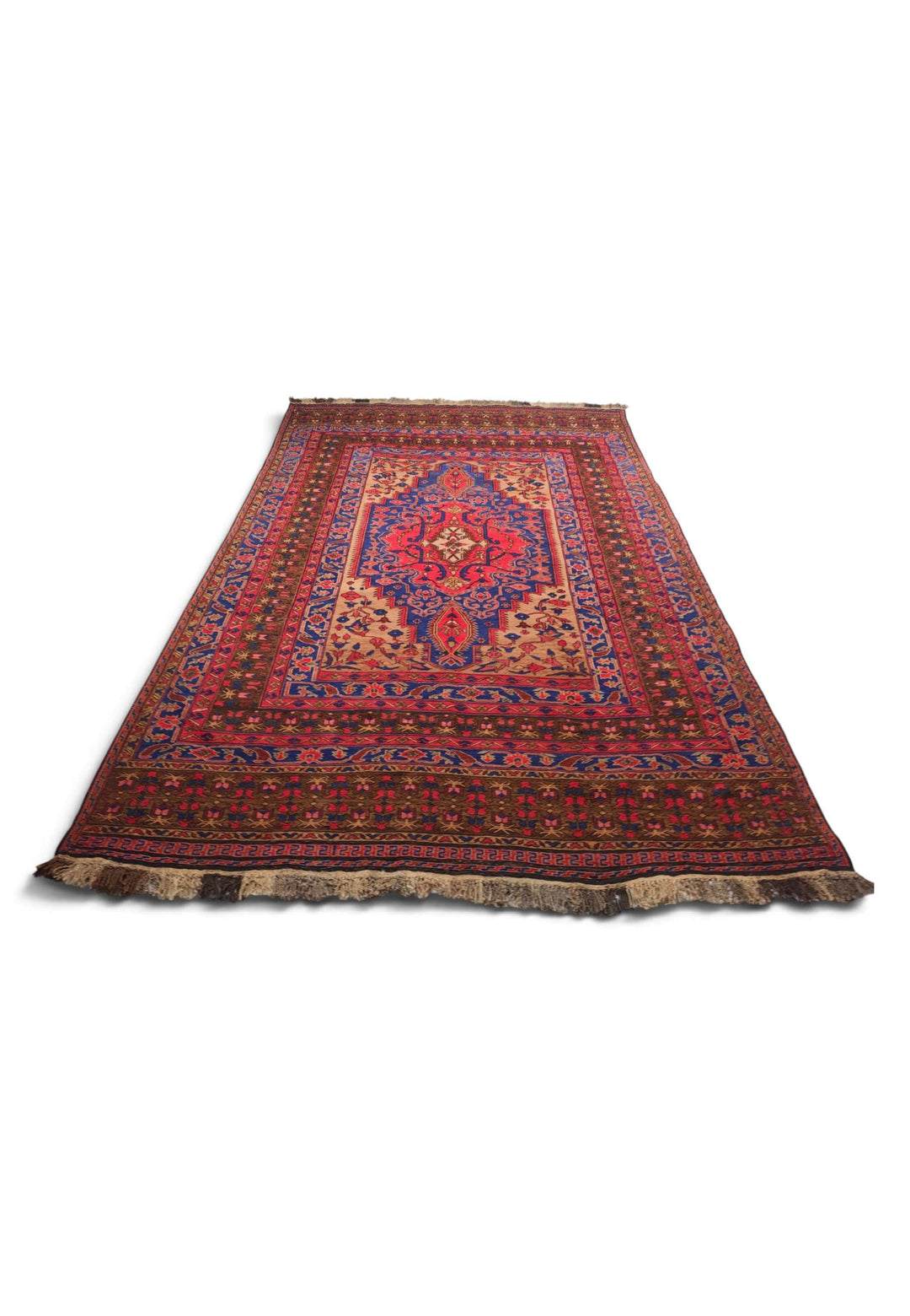 Border detail of scarlet cobalt hand-woven kilim