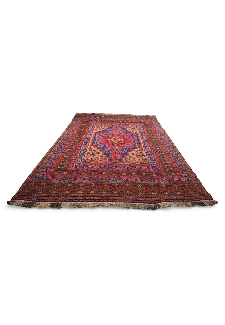 Flat weave texture of scarlet cobalt kilim, 201×282cm