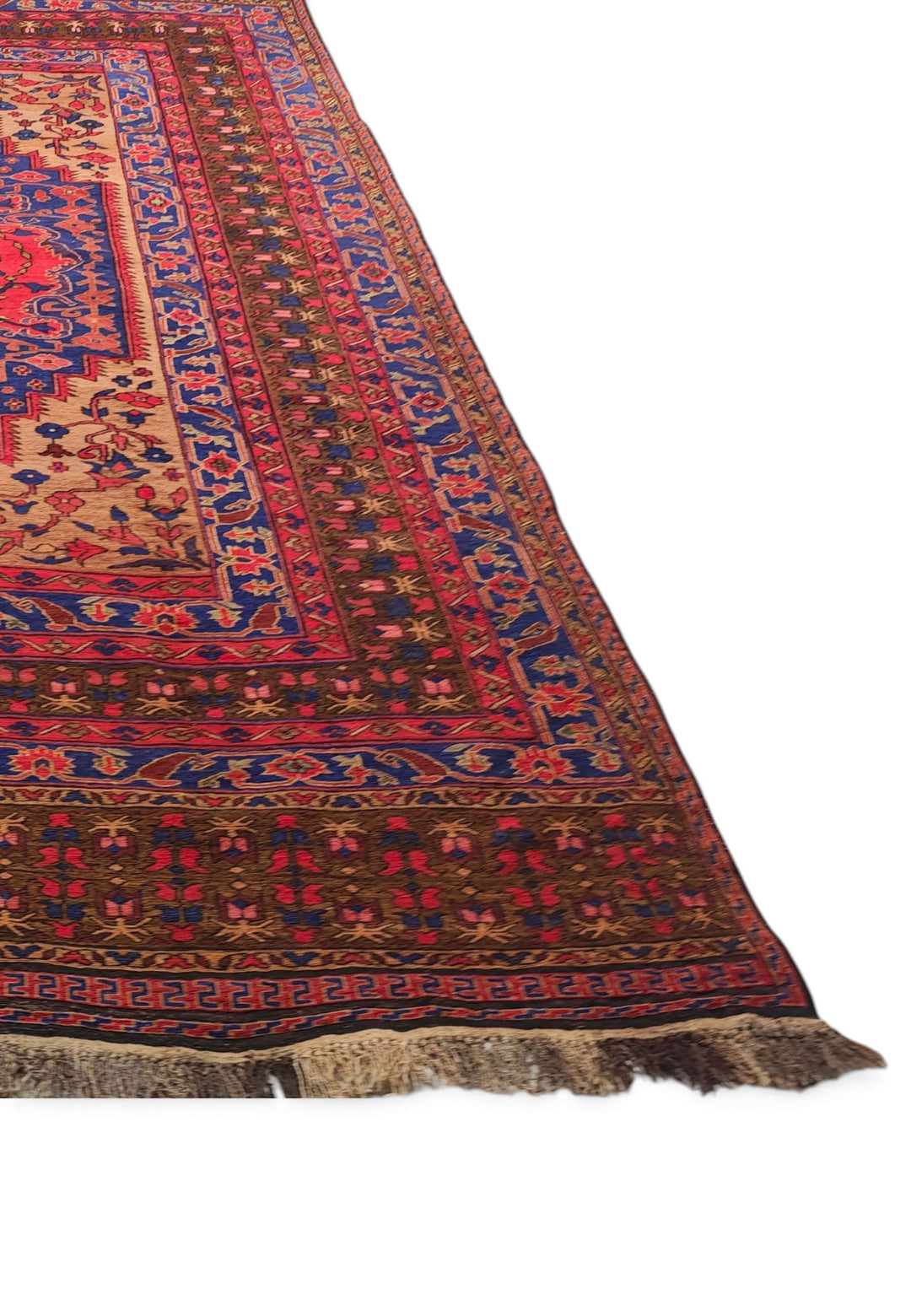 Reversible flat-weave scarlet cobalt kilim, hand-woven