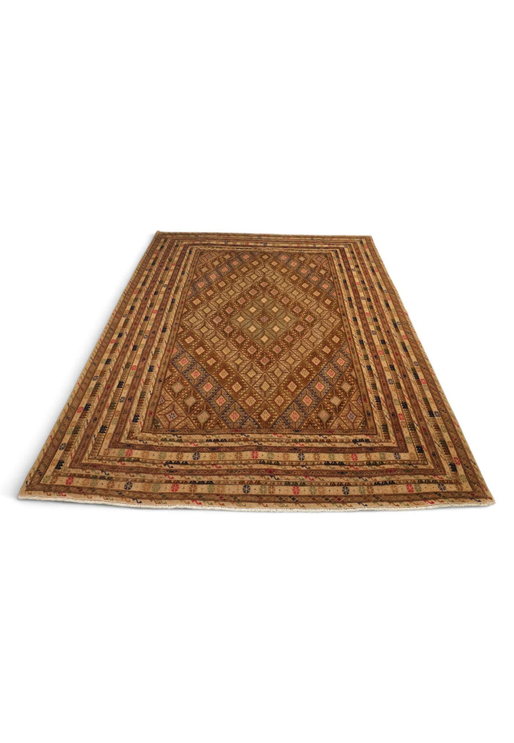 Flat weave texture of camel brown kilim, 182×229cm