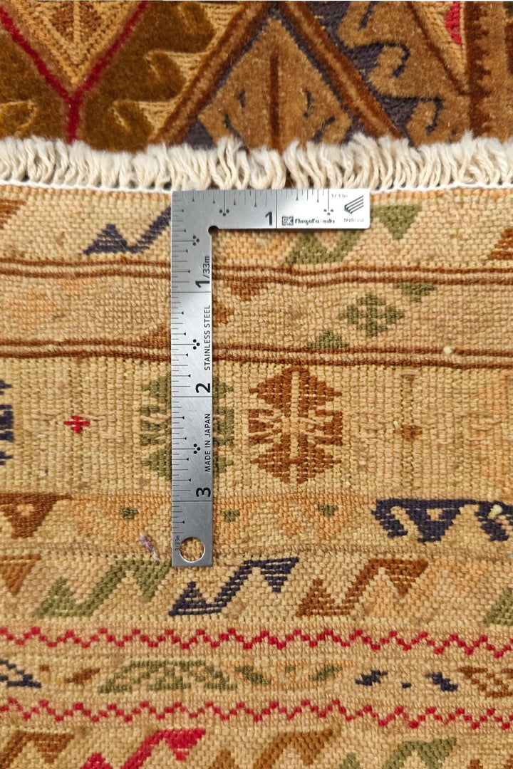 Corner of camel brown lattice hand-woven kilim
