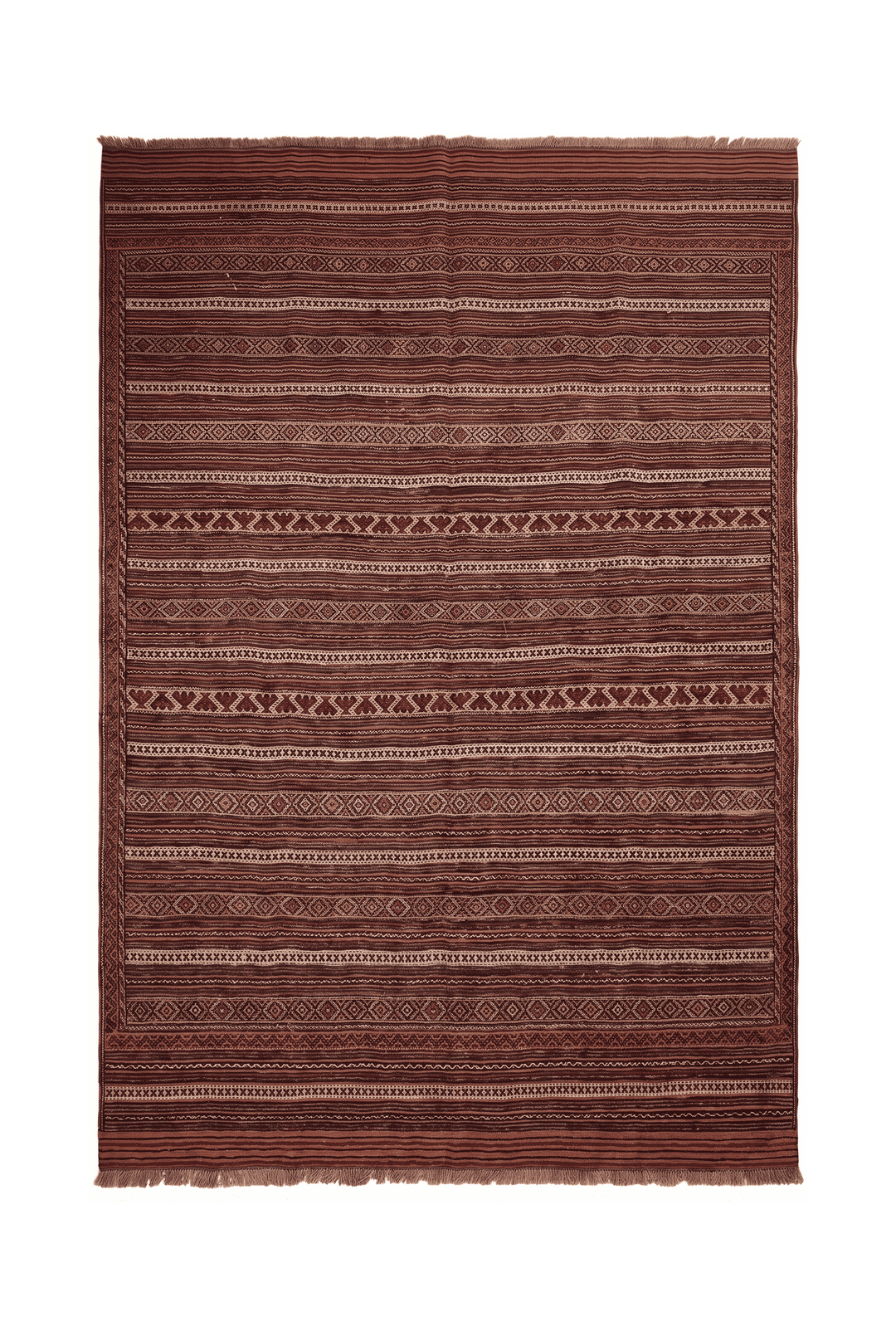 Rust and cream Maliki kilim, 183×262cm, hand-woven wool