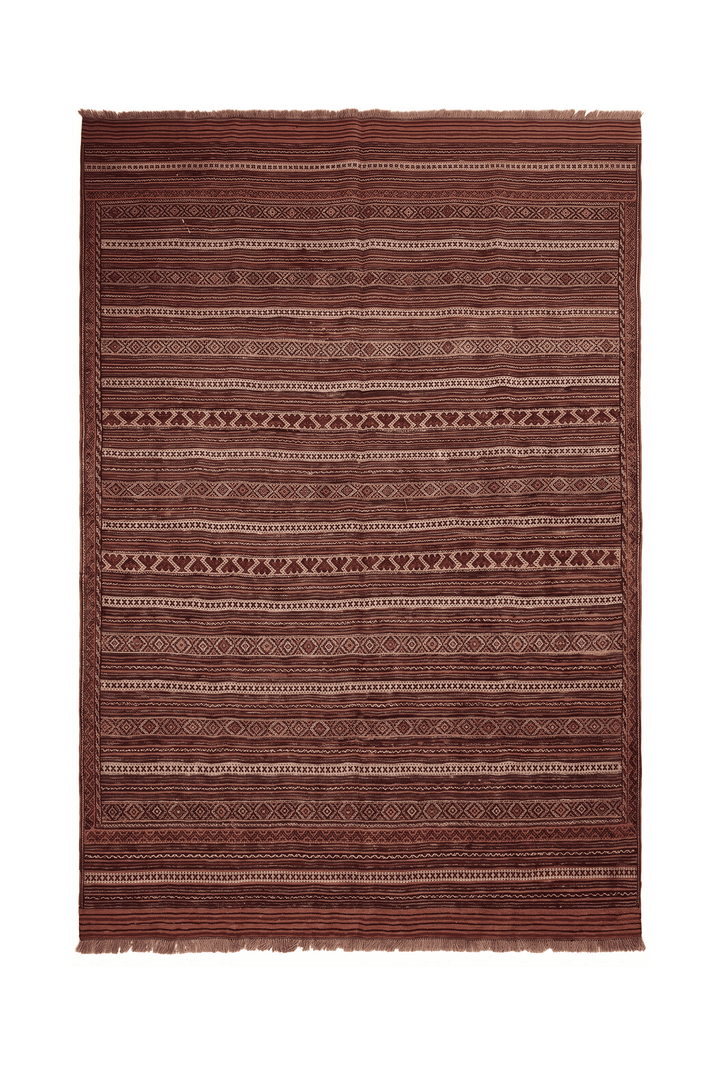 Rust and cream Maliki kilim, 183×262cm, hand-woven wool