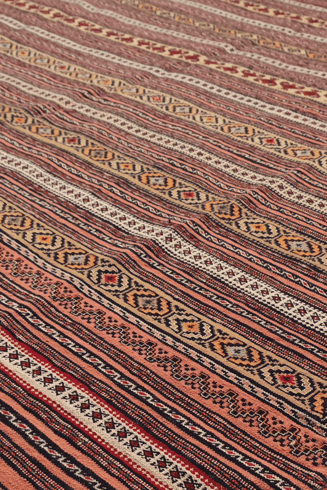 Maliki pattern detail in rust and cream on Afghan kilim