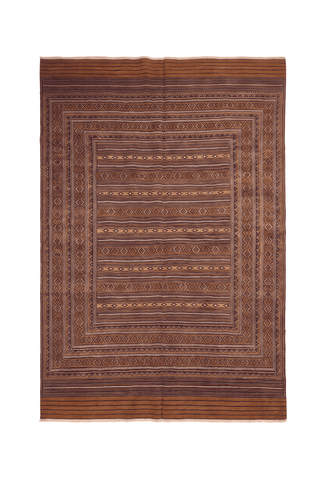 Caramel and gold banded kilim, 190×267cm, hand-woven wool