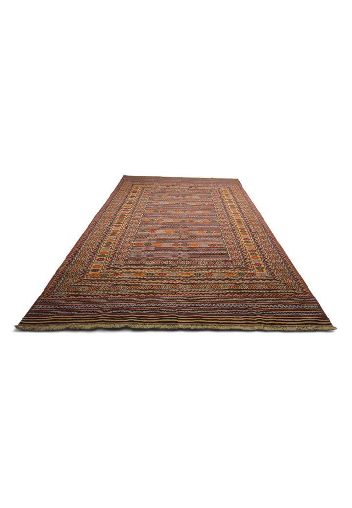 Flat weave texture of saffron plum kilim, 193×281cm