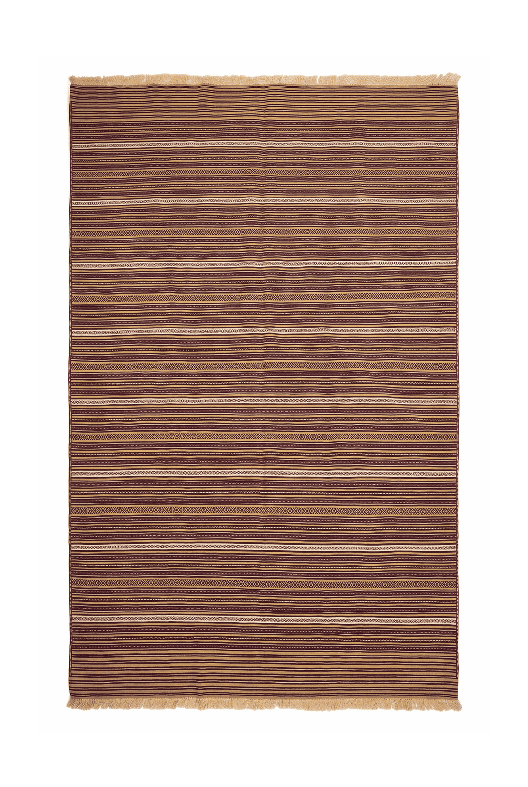 Gold and plum striped kilim, 182×291cm, hand-woven wool