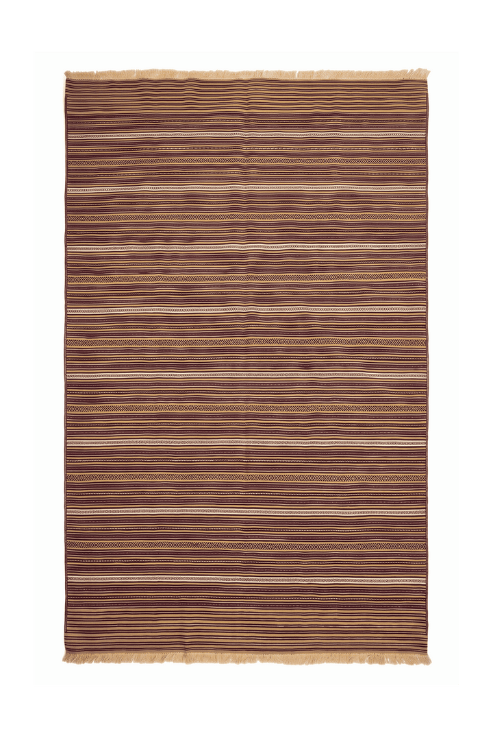 Gold and plum striped kilim, 182×291cm, hand-woven wool