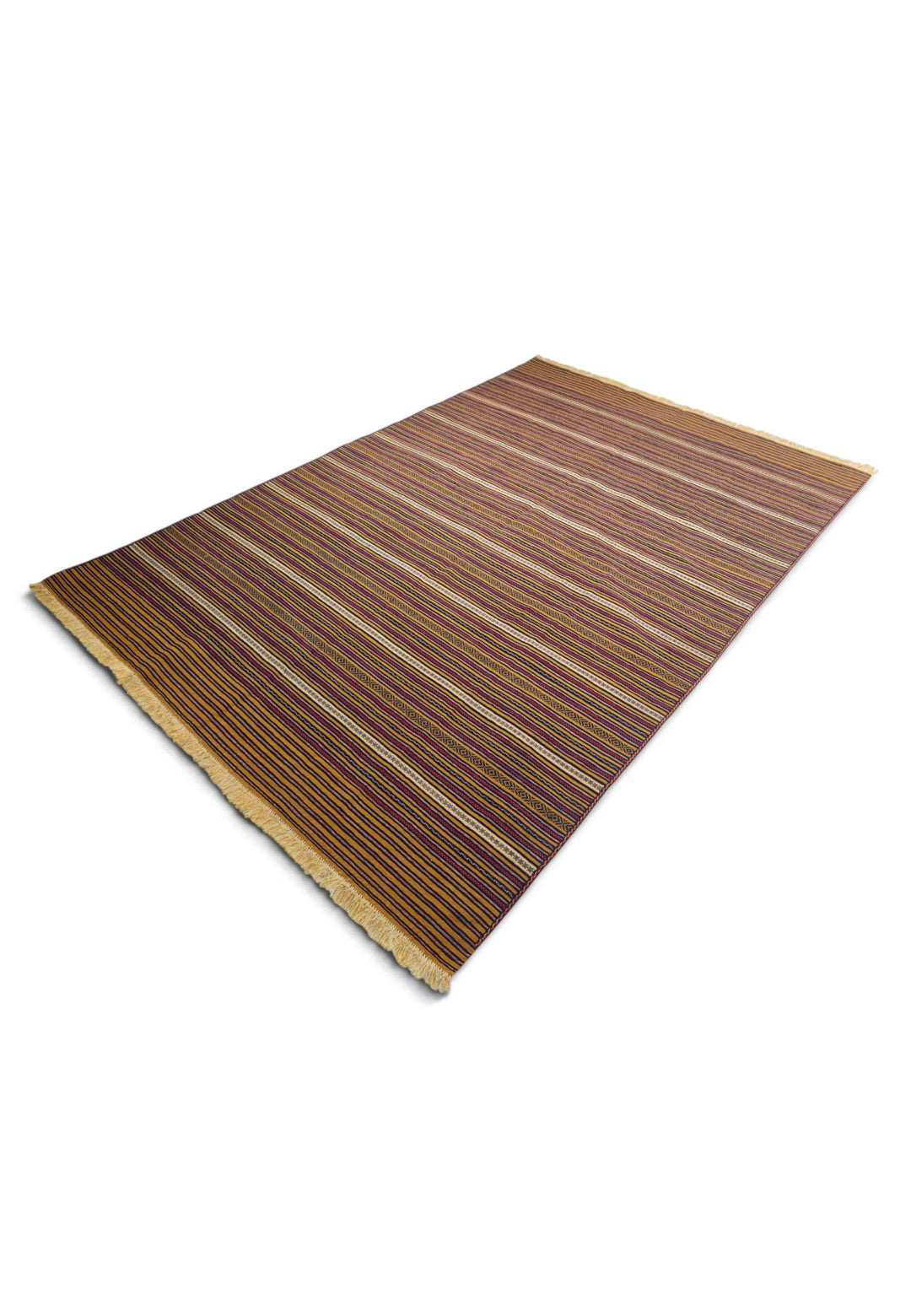 Gold and plum striped kilim for a living room, 4.5 tatami