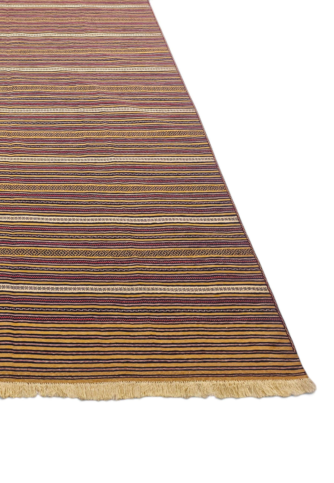 Reversible flat-weave gold plum kilim, hand-woven