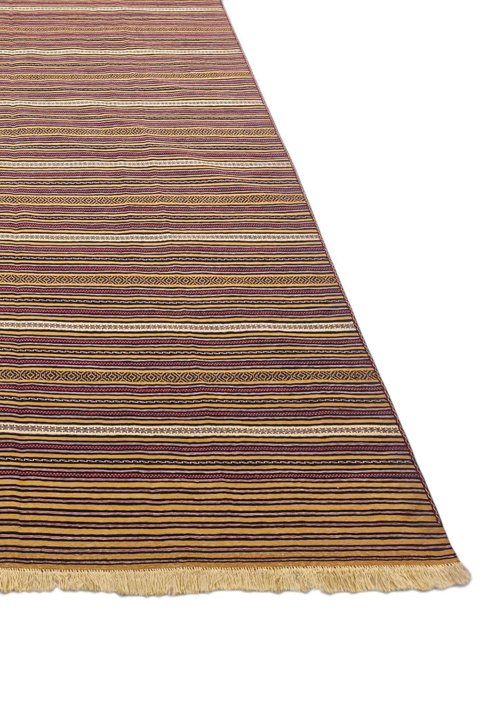 Reversible flat-weave gold plum kilim, hand-woven