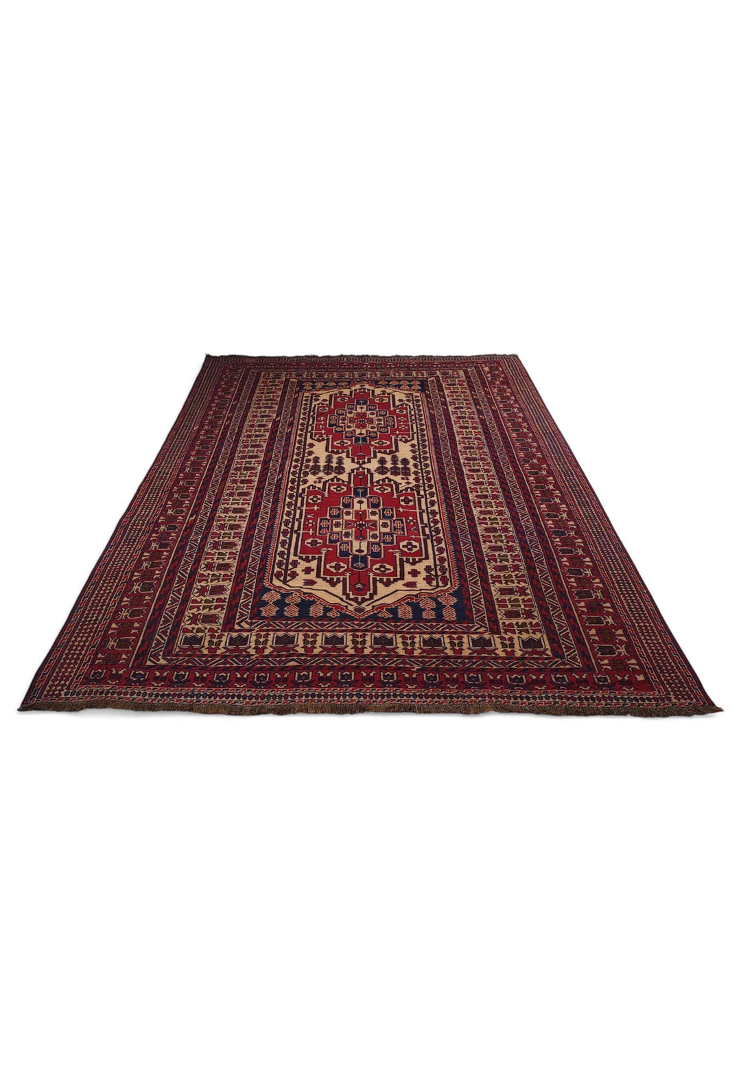 Border detail of deep red Turkmen hand-woven kilim