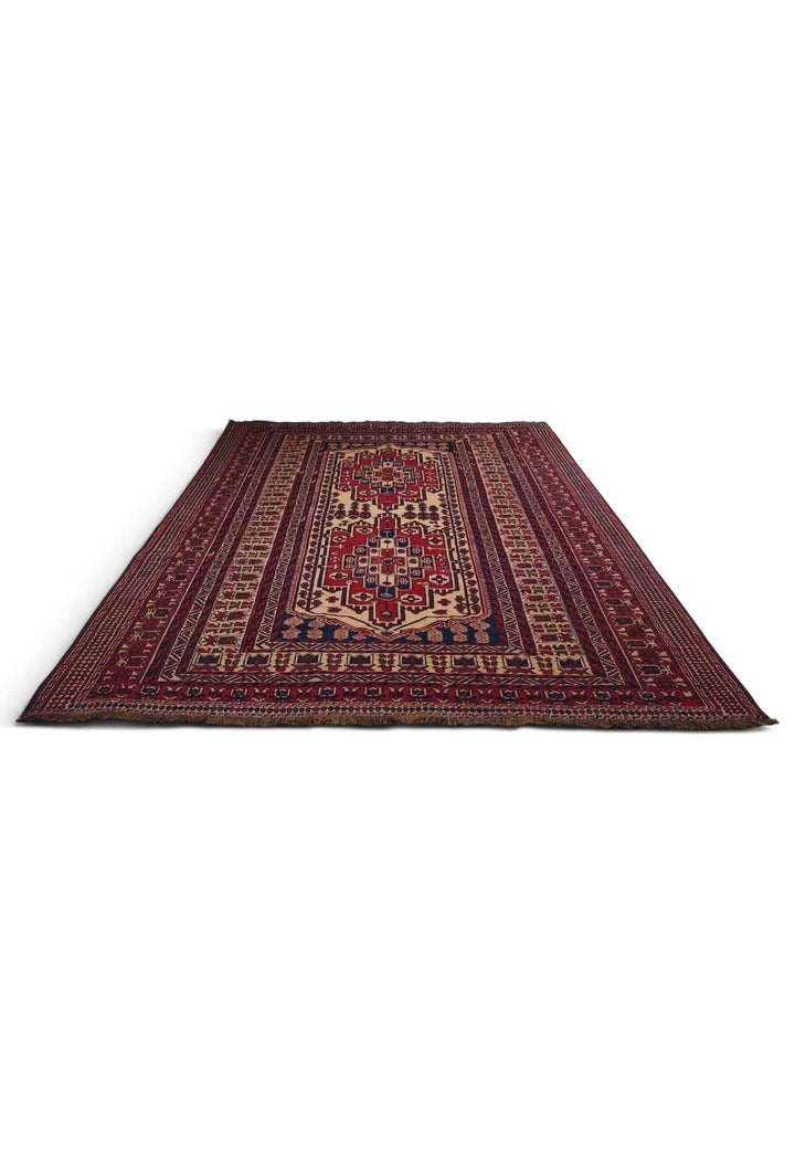Flat weave texture of deep red Turkmen kilim, 200×244cm