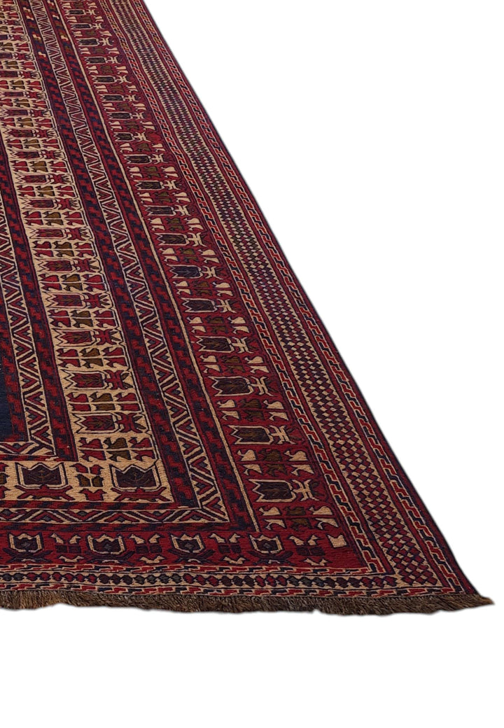 Reversible flat-weave deep red Turkmen kilim, hand-woven