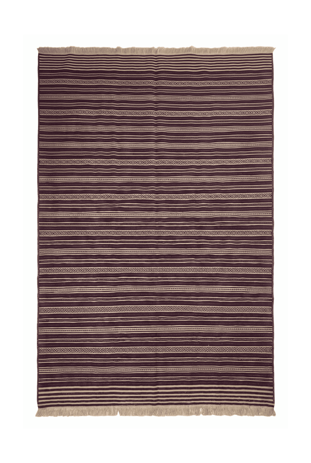 Aubergine and wheat striped kilim, 188×283cm, hand-woven wool