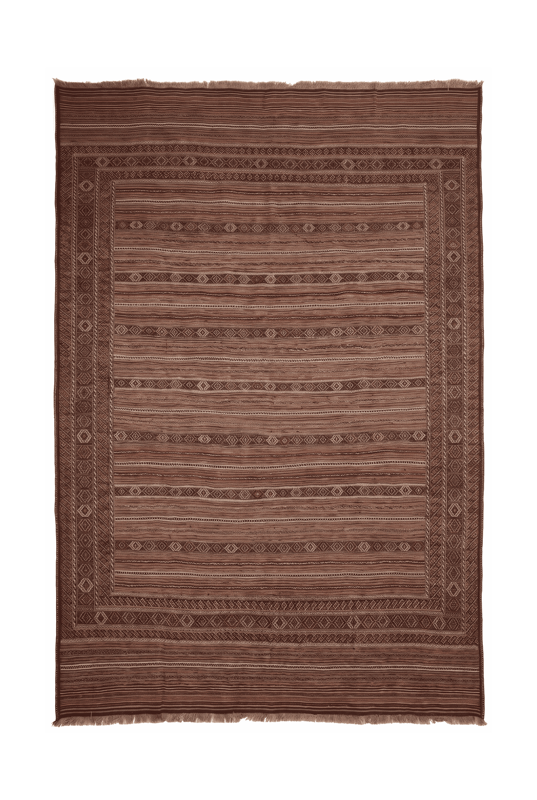 Taupe and cream banded kilim, 195×265cm, hand-woven wool