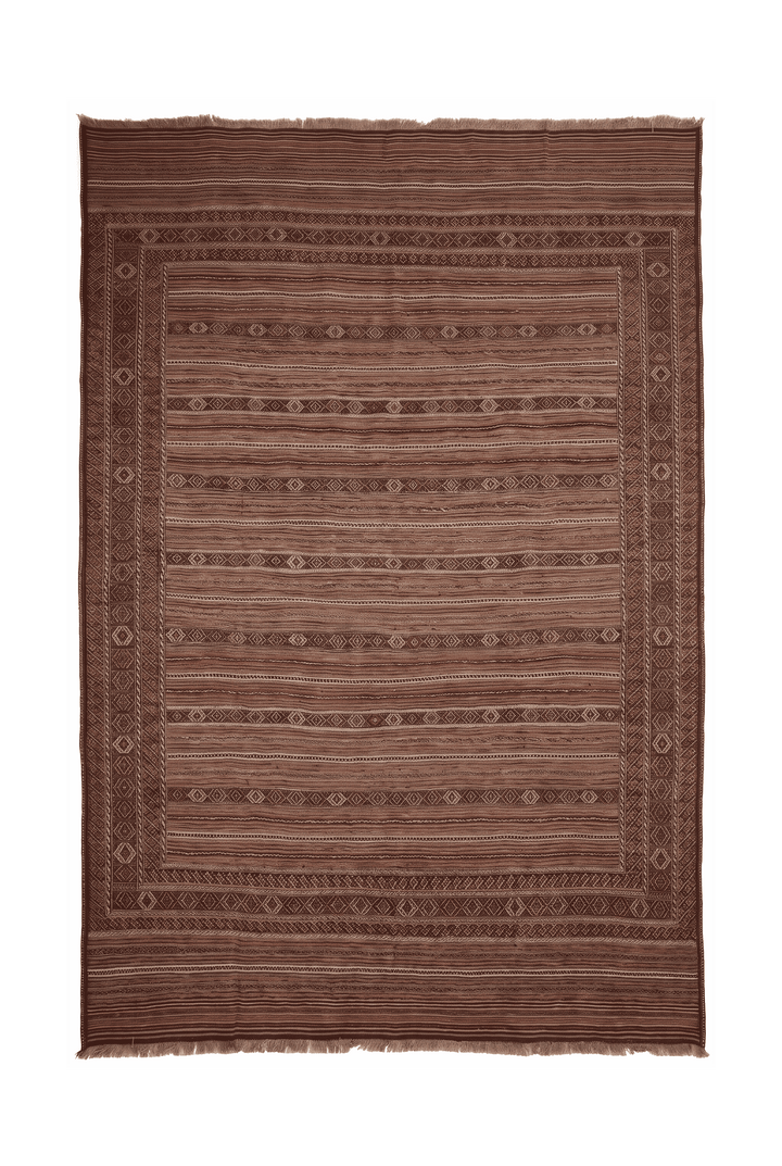 Taupe and cream banded kilim, 195×265cm, hand-woven wool