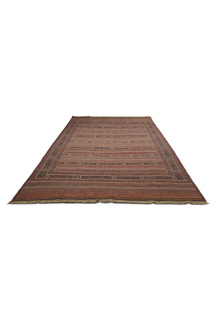 Flat weave texture of taupe cream kilim, 195×265cm