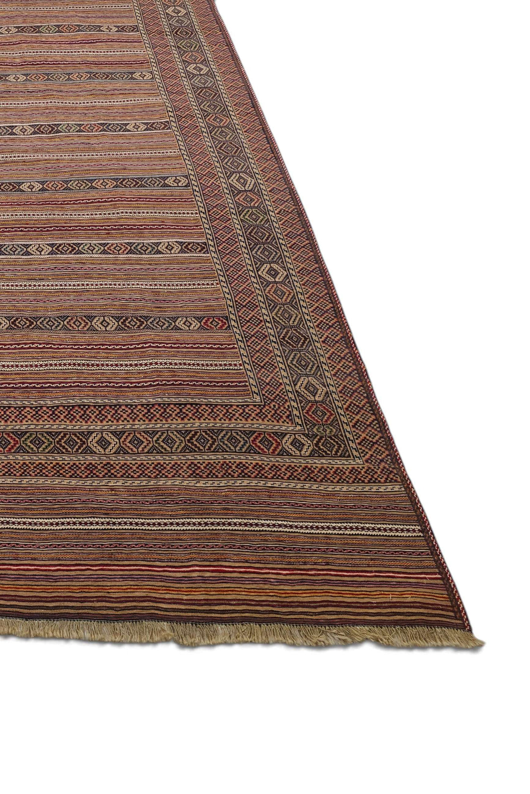 One-of-a-kind taupe and cream banded Afghan kilim