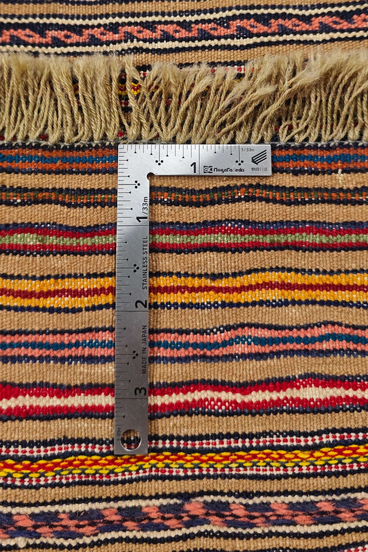 Reversible flat-weave taupe cream kilim, hand-woven