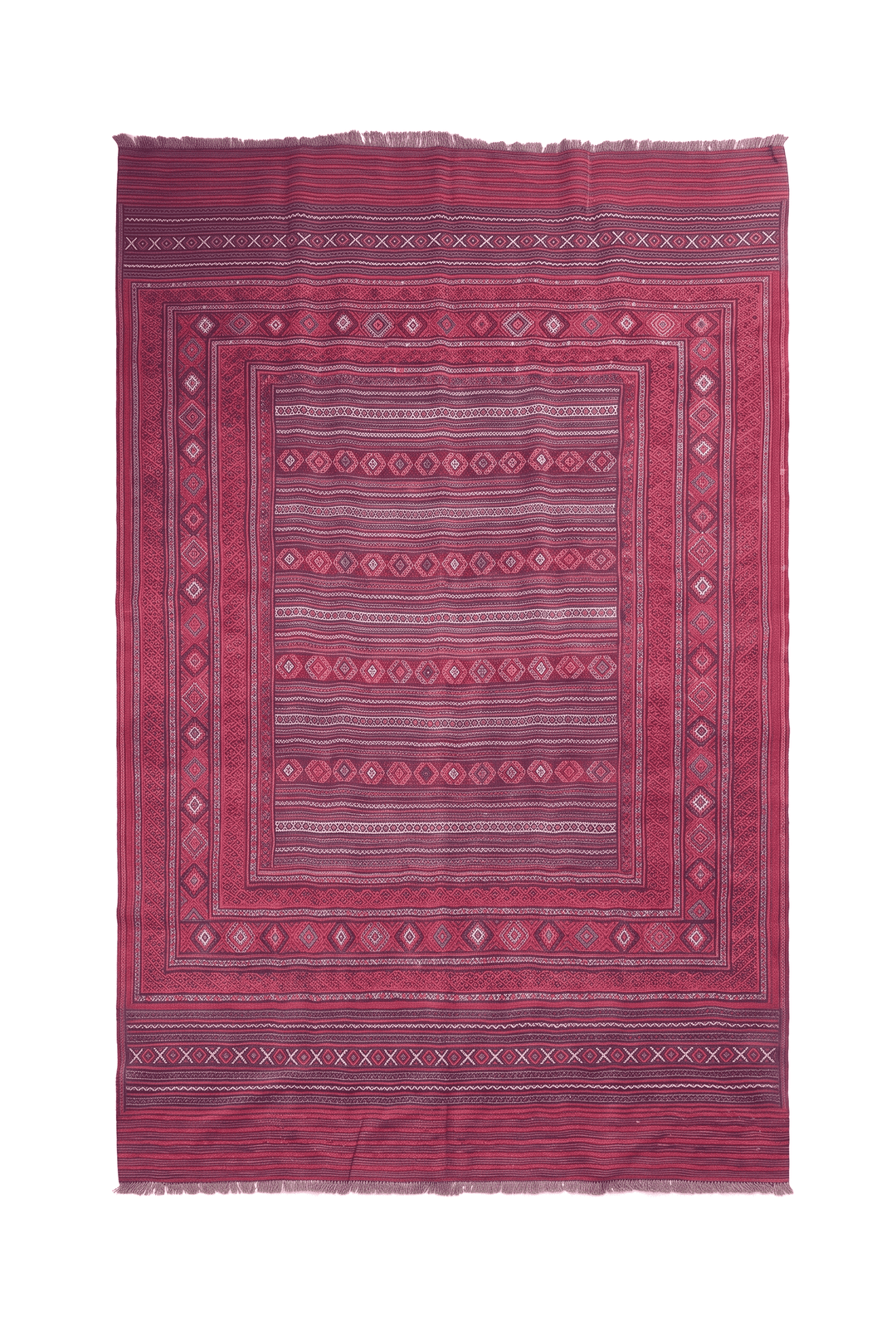 Magenta and rose banded kilim, 188×270cm, hand-woven wool