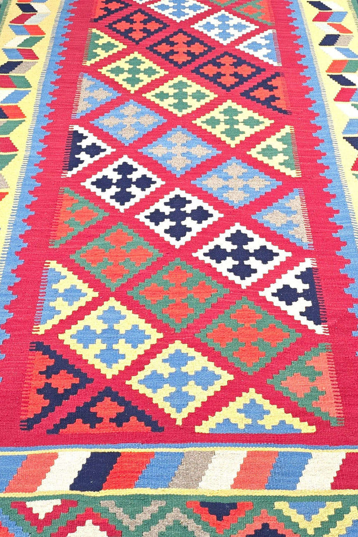 Cerise and green Qashqai kilim, hand-woven Afghan wool