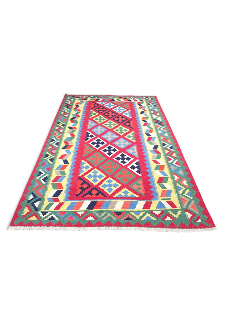 Border detail of cerise Qashqai hand-woven kilim