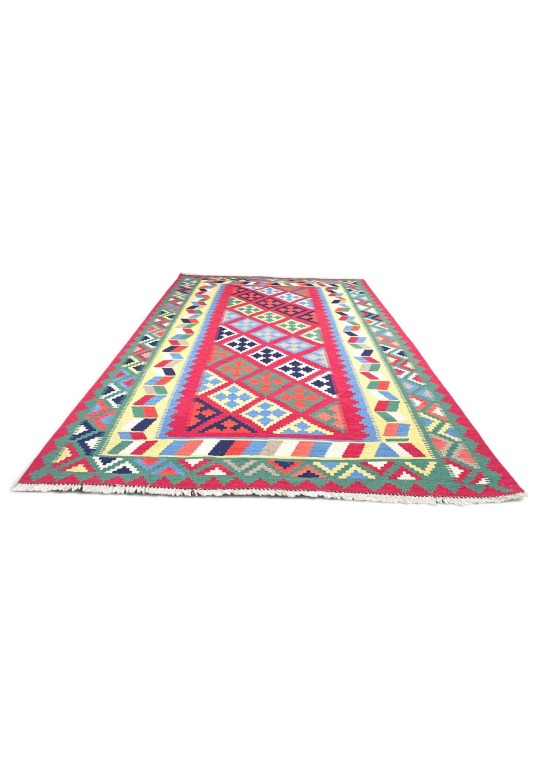 Flat weave texture of cerise Qashqai kilim, 177×247cm