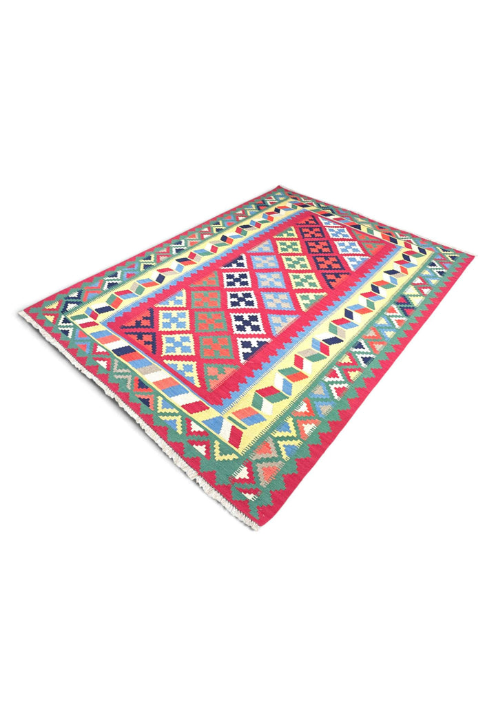 Cerise and green kilim for a living room, about 3 tatami