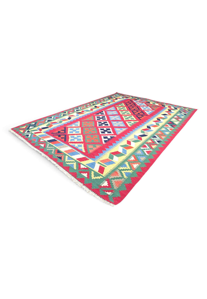 Reversible flat-weave cerise Qashqai kilim, hand-woven