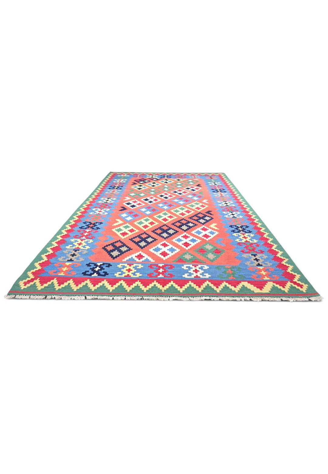 Flat weave texture of coral Qashqai kilim, 181×252cm