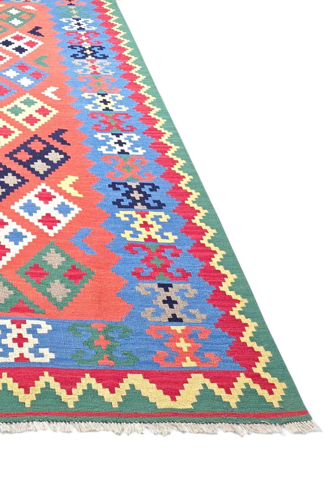 Reversible flat-weave coral Qashqai kilim, hand-woven