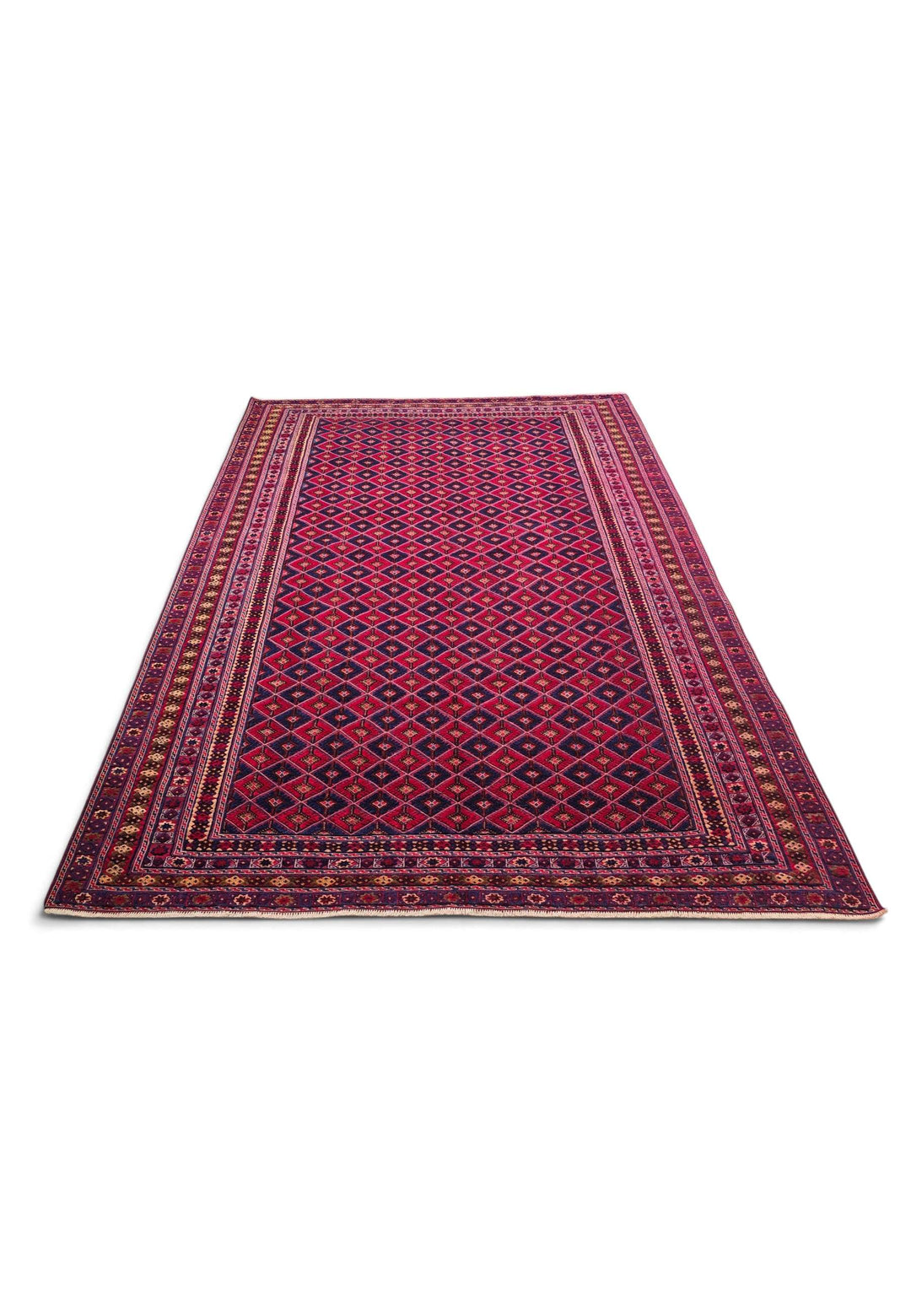 Border detail of crimson navy hand-woven kilim