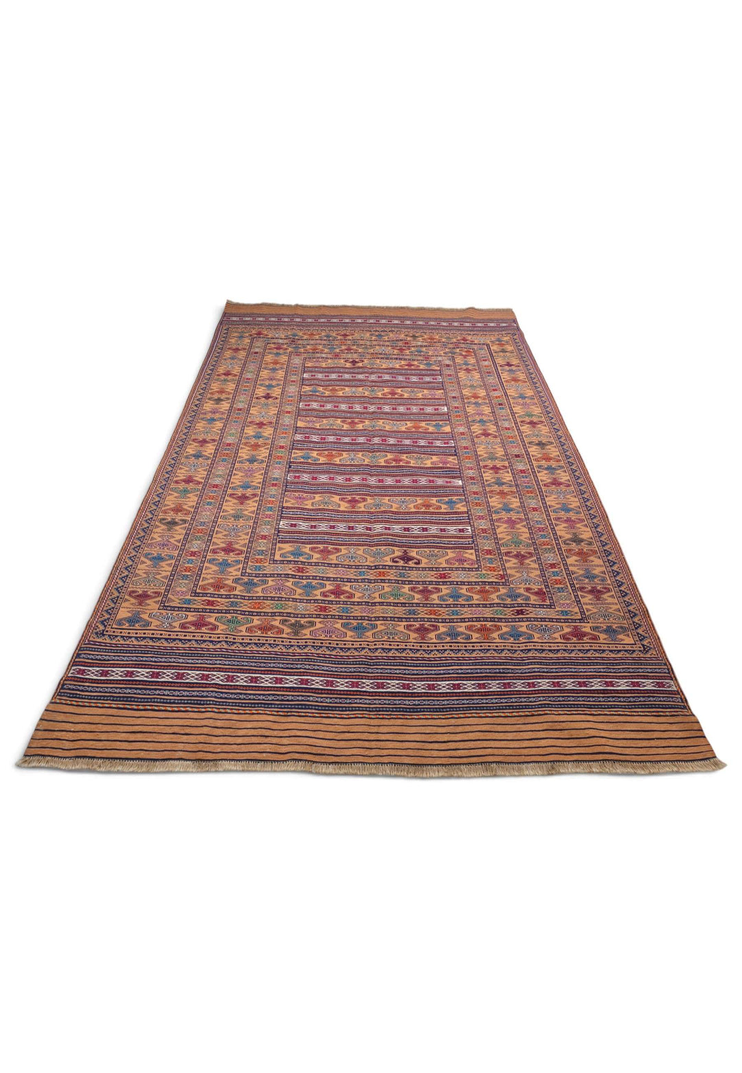 Border detail of apricot indigo hand-woven kilim