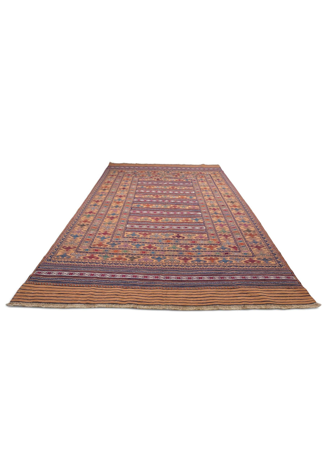 Flat weave texture of apricot indigo kilim, 190×287cm